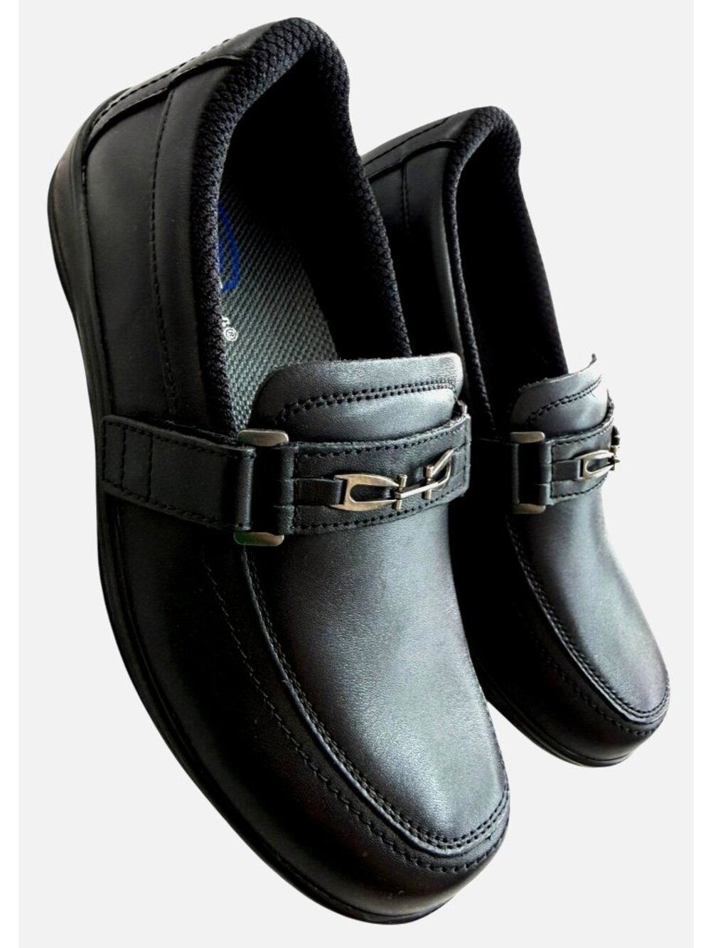 OrthoFeet Women's SZ 7WW Black Loafers Leather Upper Slip-On Shoes
